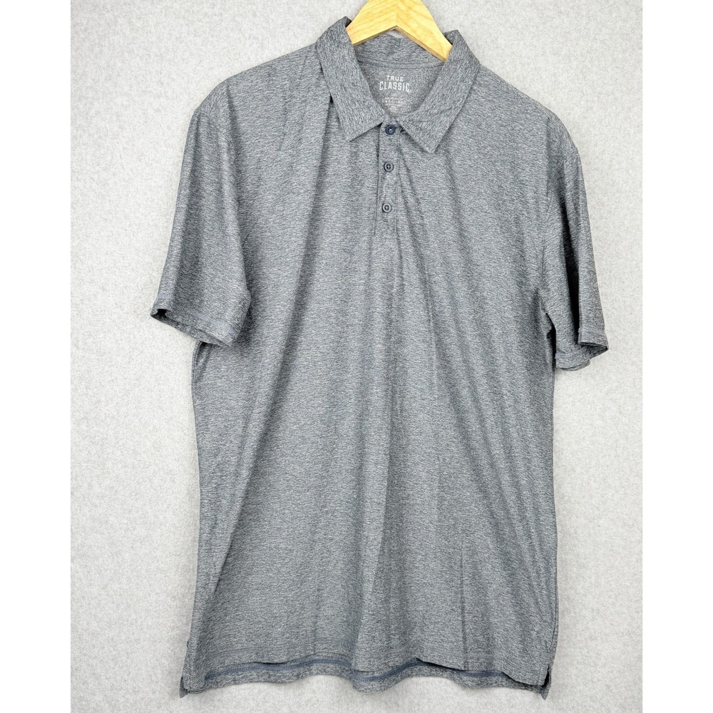 True Classic Polo Shirt Mens Large Gray Heathered Short Sleeve Activewear